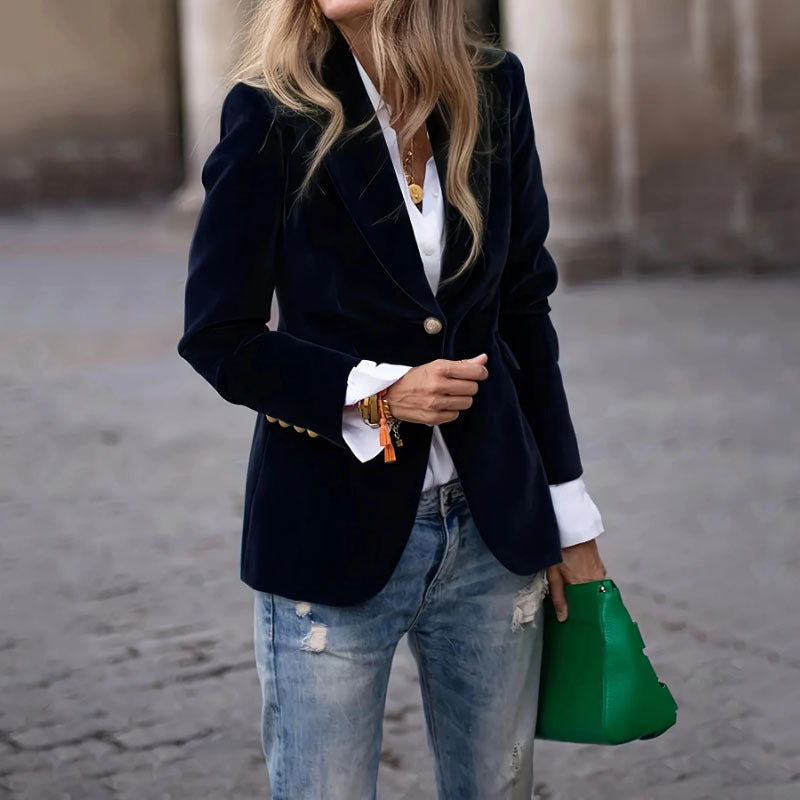 Chriss-Tians Women’s Velvet Blazer – Slim Fit Single-Breasted