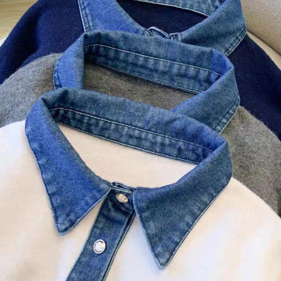 Chriss-Tians Women’s Polo Neck Sweater Denim Contrast Knit