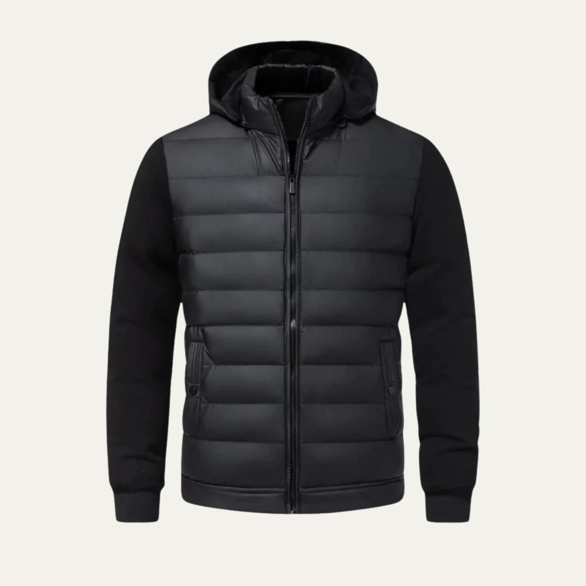 Chriss-Tians Men’s Warm Hybrid Jacket – Quilted Front Hooded Design