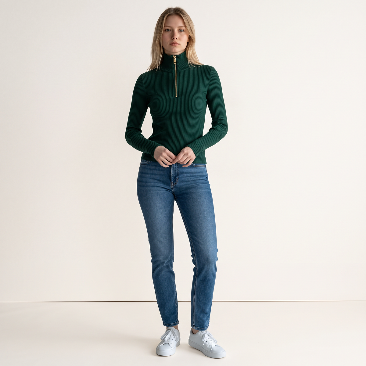 Chriss-Tians Women’s Half Zip Knit Top High Neck Slim Fit
