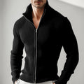 Cross-Border European And American New Style Men's Versatile Zip-Up Cardigan Long-Sleeve Jacket With Ribbed Stand Collar, Slim-Fit Solid Color Top
