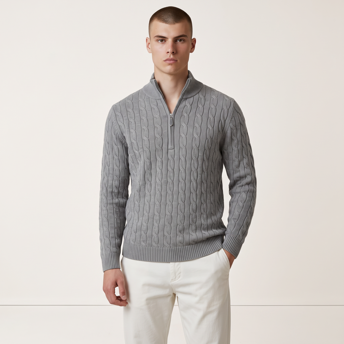 Chriss-Tians Men’s 100% Cotton Quarter Zip Sweater