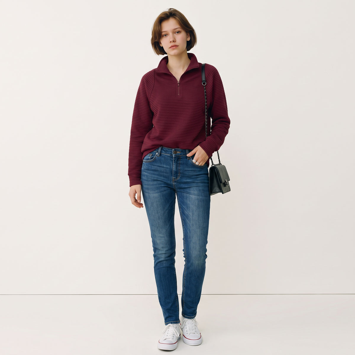 Chriss-Tians Women’s Half Zip Hoodie Classic Solid Color