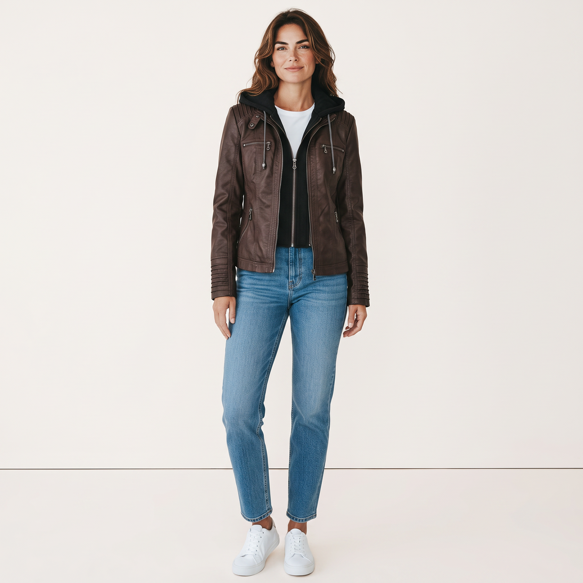 Chriss-Tians Women’s Leather Jacket – Detachable Hood Zip Front