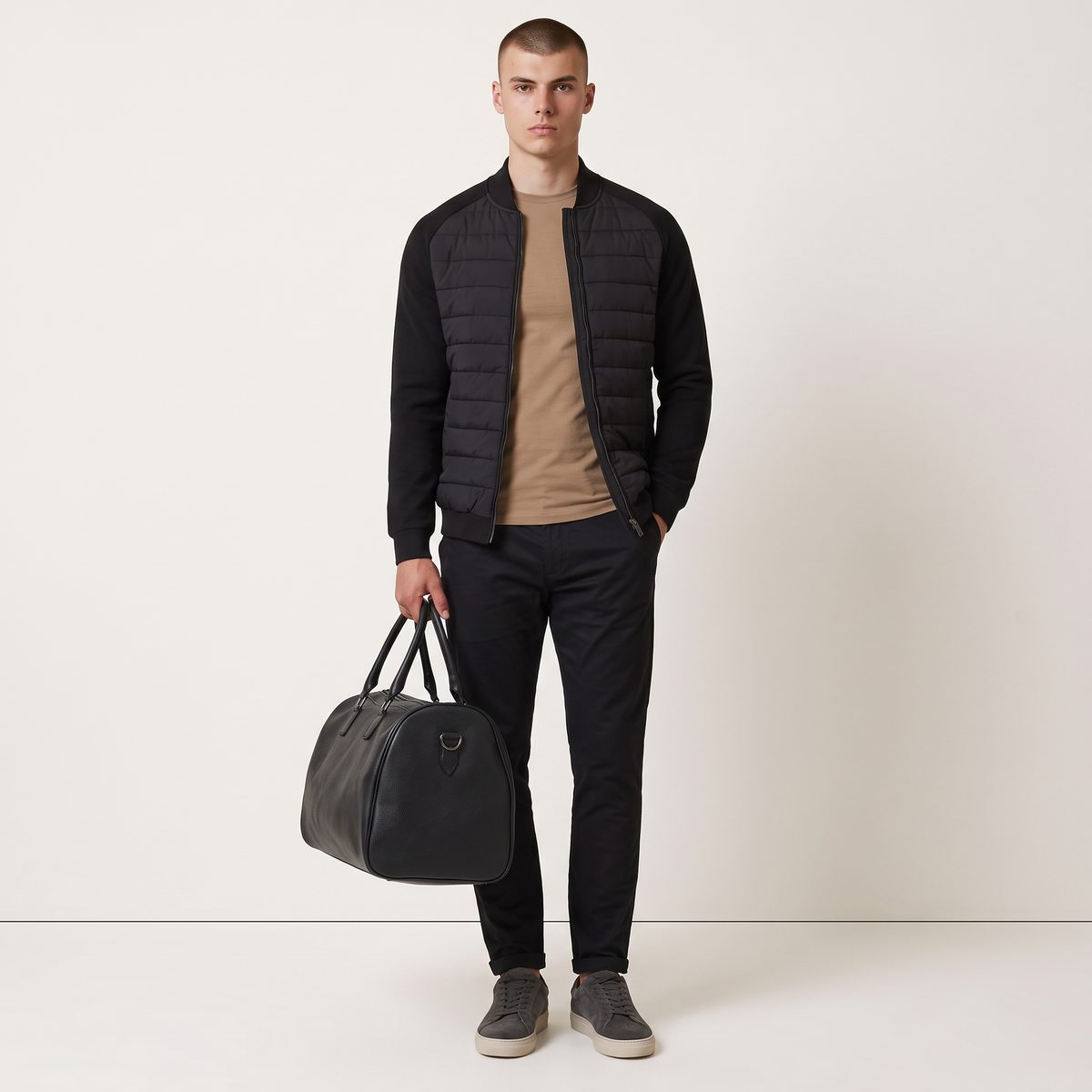 Chriss-Tians Men’s Black Hybrid Jacket – Quilted Body Muscle Fit