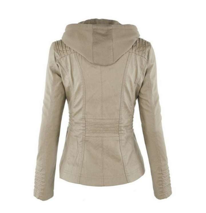 Chriss-Tians Women’s Leather Jacket – Detachable Hood Zip Front