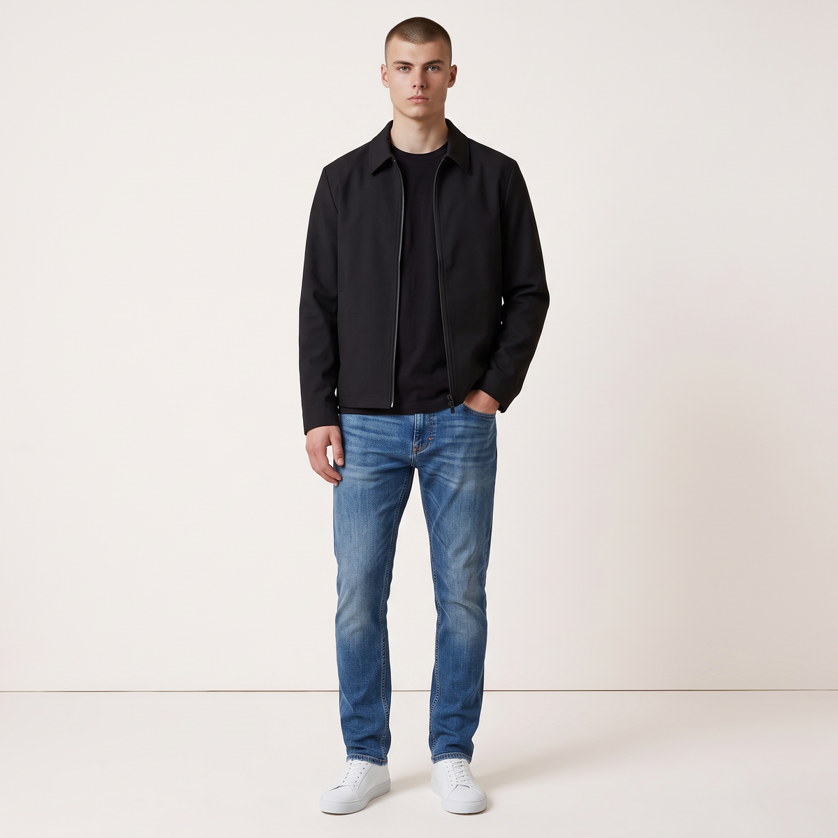Chriss-Tians Men’s Classic Collar Jacket – Straight Fit Zip Front