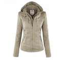 Chriss-Tians Women’s Leather Jacket – Detachable Hood Zip Front