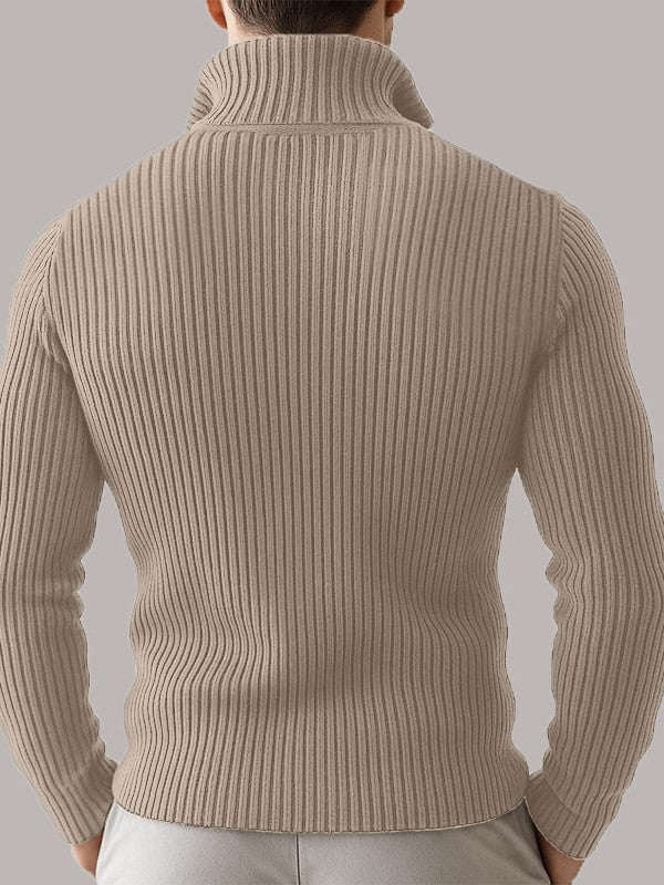 Cross-Border European And American New Style Men's Versatile Zip-Up Cardigan Long-Sleeve Jacket With Ribbed Stand Collar, Slim-Fit Solid Color Top