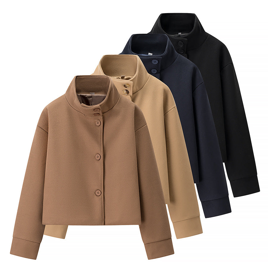 Chriss-Tians Women’s Wool Coat – Stand Collar Button Front