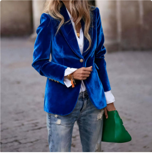 Chriss-Tians Women’s Velvet Blazer – Slim Fit Single-Breasted