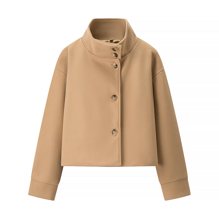 Chriss-Tians Women’s Wool Coat – Stand Collar Button Front