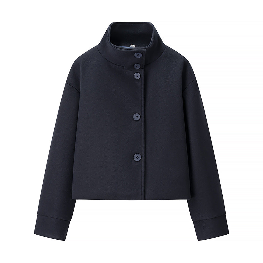 Chriss-Tians Women’s Wool Coat – Stand Collar Button Front
