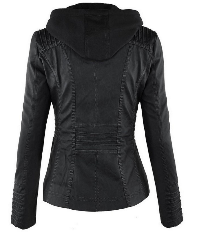 Chriss-Tians Women’s Leather Jacket – Detachable Hood Zip Front