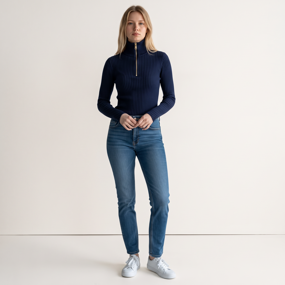Chriss-Tians Women’s Half Zip Knit Top High Neck Slim Fit