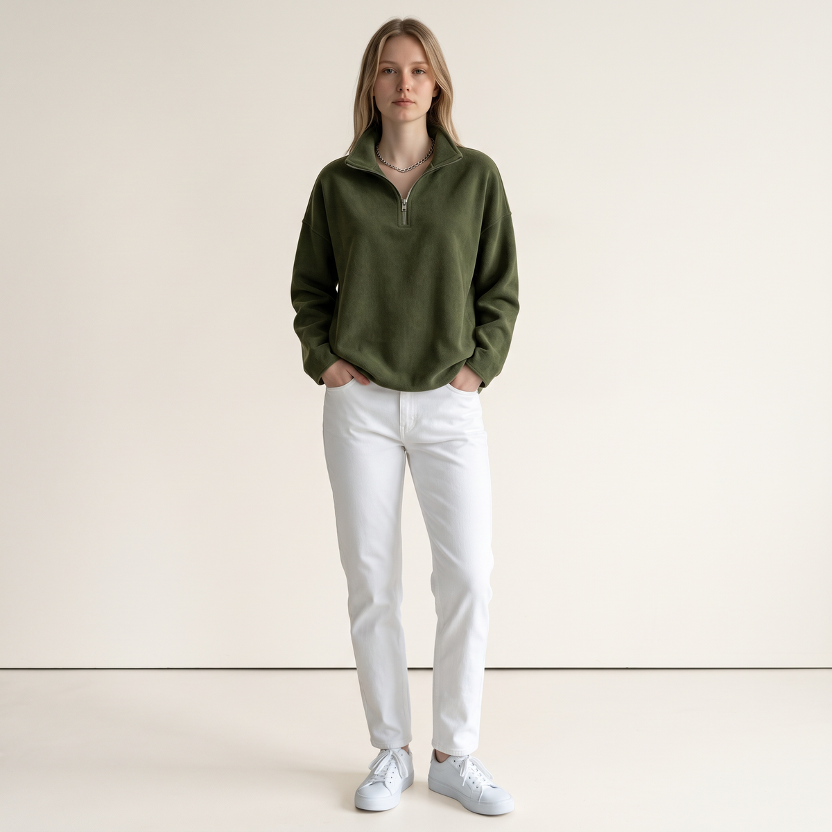 Chriss-Tians Women’s Suede Fleece Pullover Mock Neck Half Zip