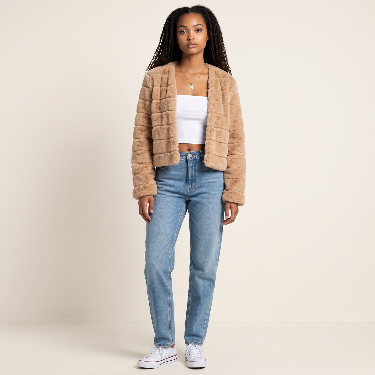 Chriss-Tians Women’s Faux Fur Short Coat – Open Front