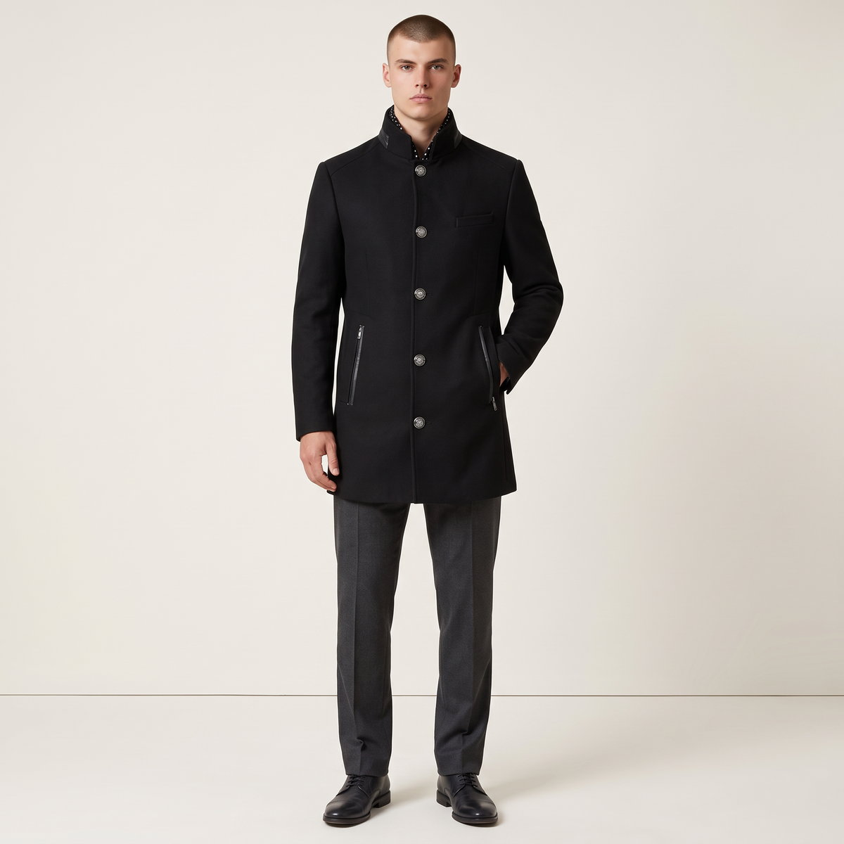Chriss-tians Men's Wool Blend Trench Coat – Double Breasted Winter Coat