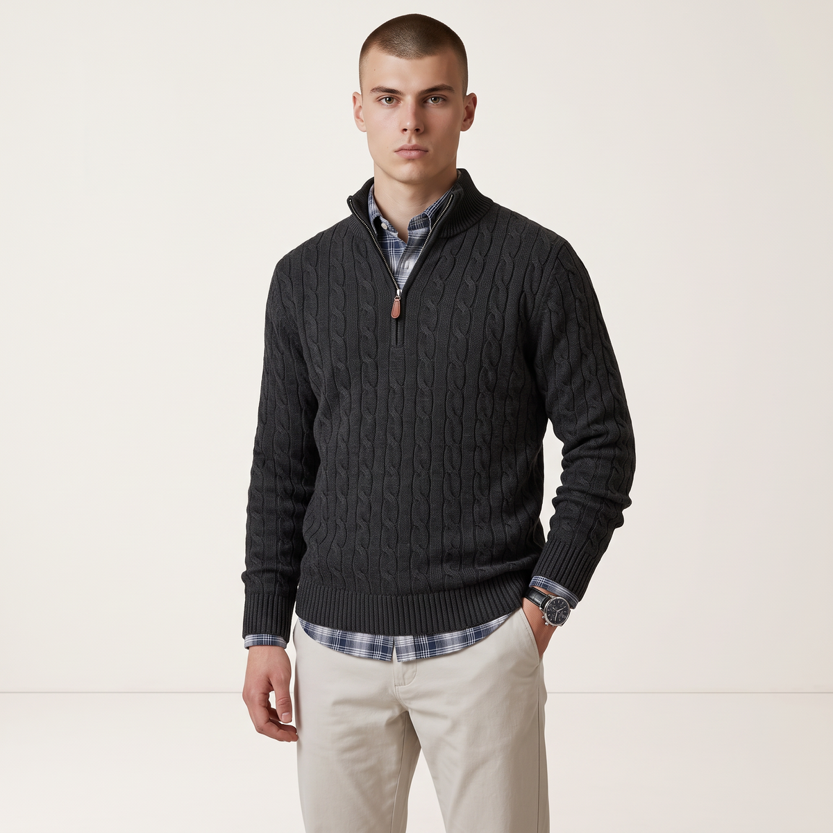 Chriss-Tians Men’s 100% Cotton Quarter Zip Sweater