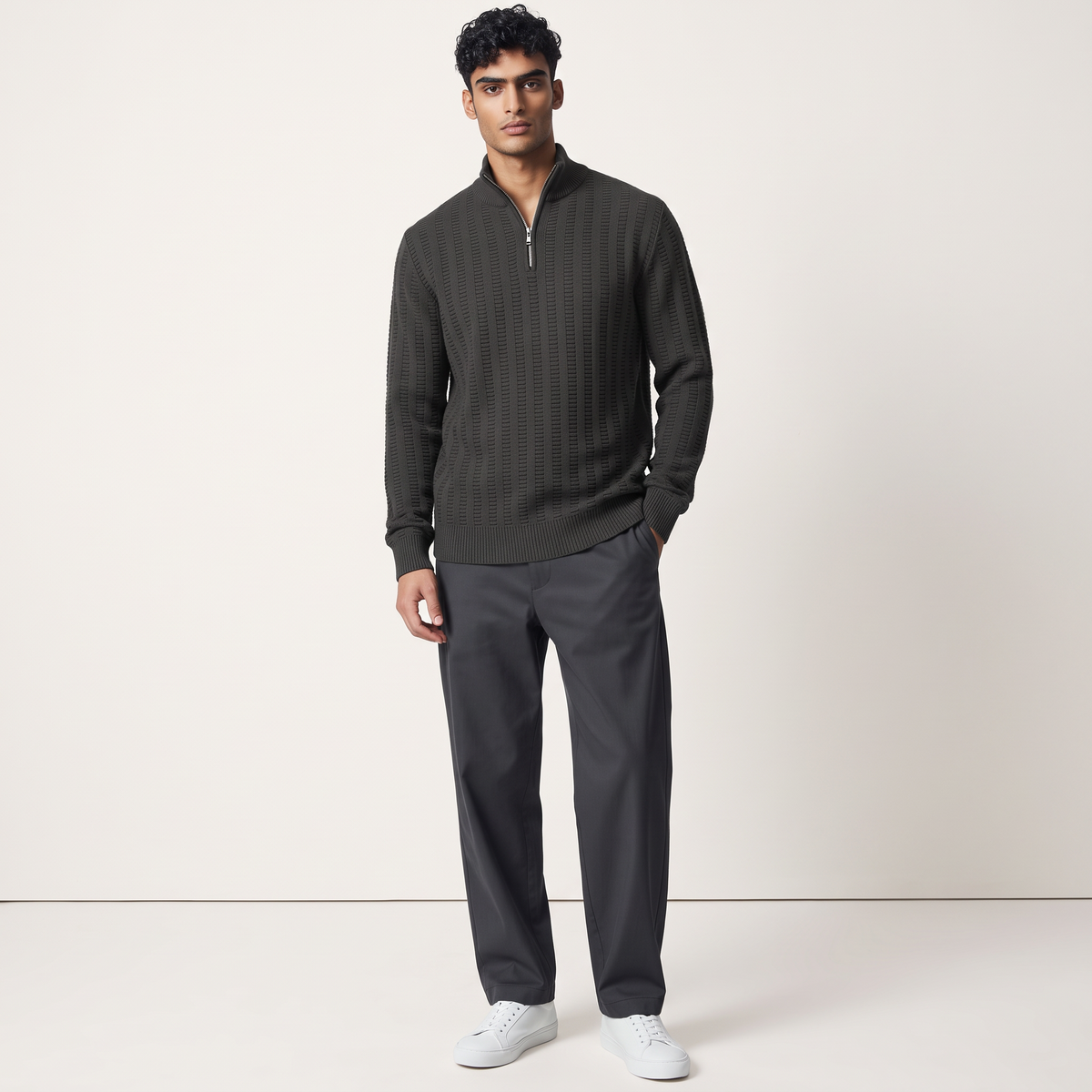 Chriss-Tians Men’s High Neck Zip Sweater – Knitted