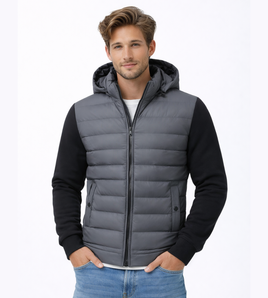Chriss-Tians Men’s Warm Hybrid Jacket – Quilted Front Hooded Design