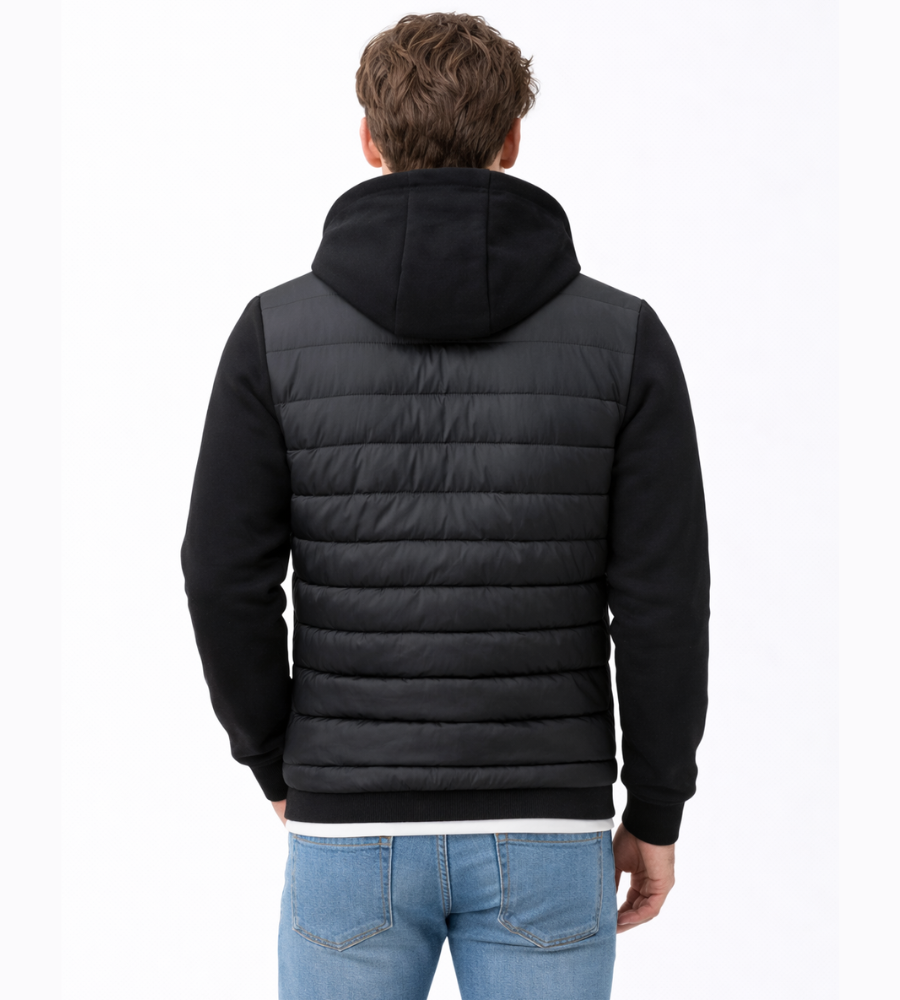 Chriss-Tians Men’s Warm Hybrid Jacket – Quilted Front Hooded Design
