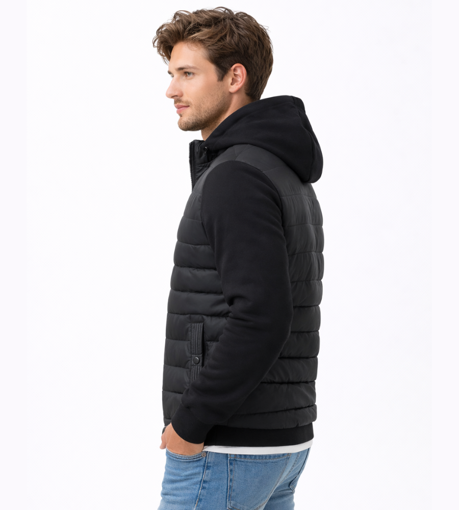 Chriss-Tians Men’s Warm Hybrid Jacket – Quilted Front Hooded Design