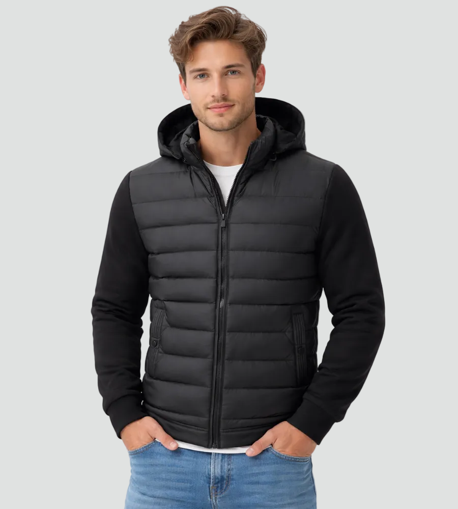 Chriss-Tians Men’s Warm Hybrid Jacket – Quilted Front Hooded Design