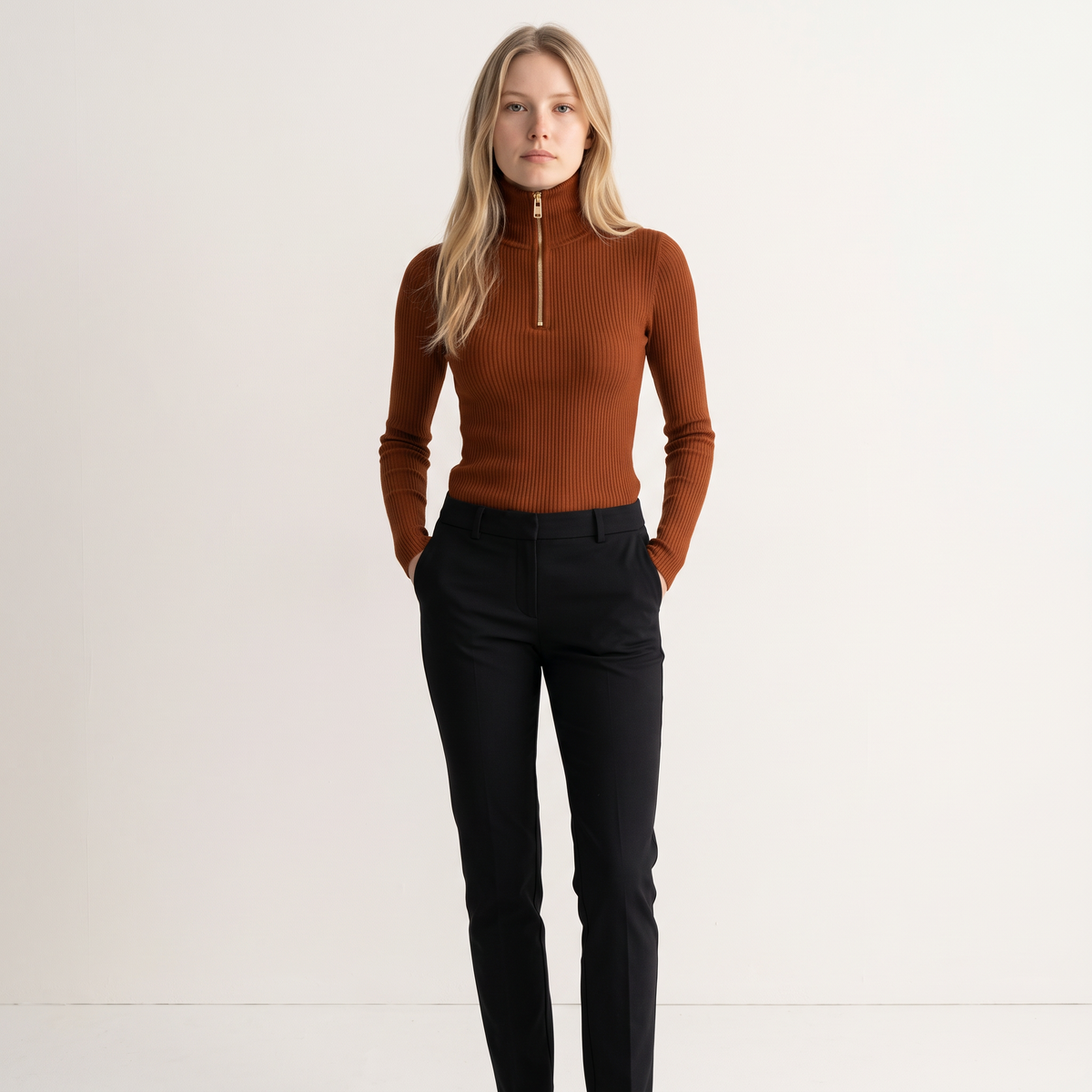 Chriss-Tians Women’s Half Zip Knit Top High Neck Slim Fit