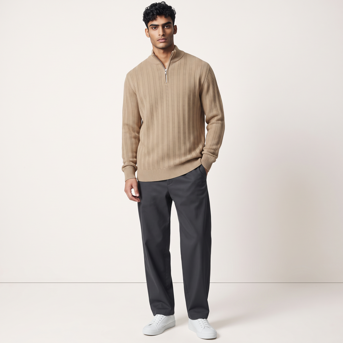 Chriss-Tians Men’s High Neck Zip Sweater – Knitted