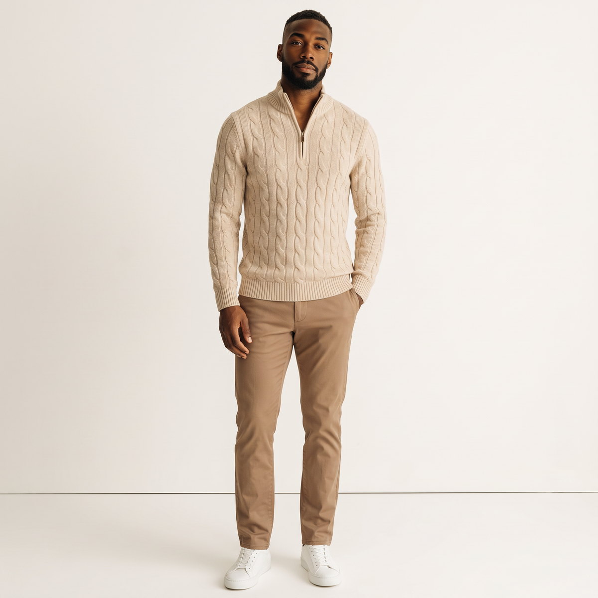 Chriss-Tians Men’s 100% Merino Wool Quarter Zip Sweater