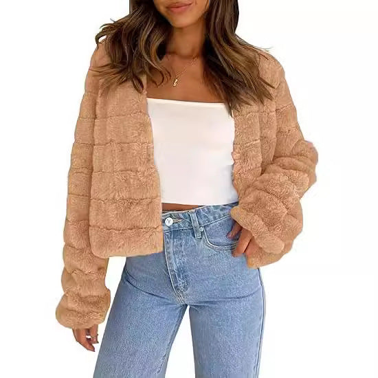 Chriss-Tians Women’s Faux Fur Short Coat – Open Front