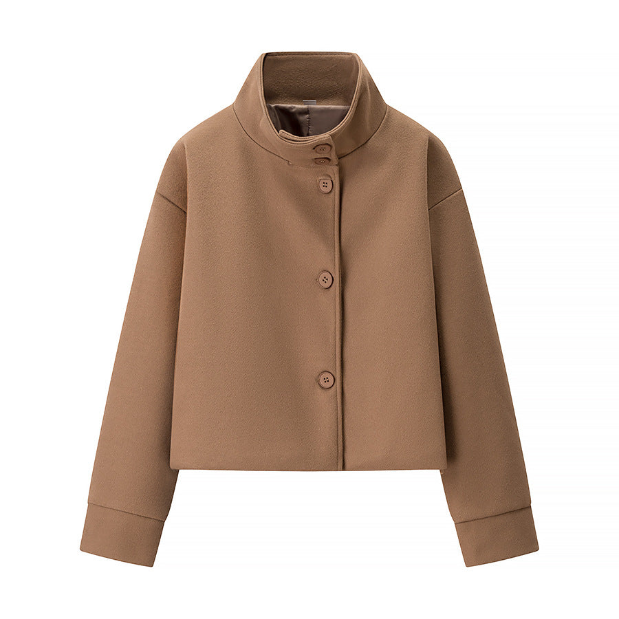 Chriss-Tians Women’s Wool Coat – Stand Collar Button Front