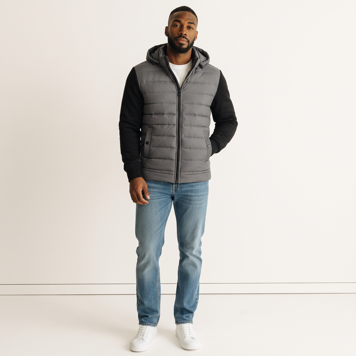 Chriss-Tians Men’s Warm Hybrid Jacket – Quilted Front Hooded Design