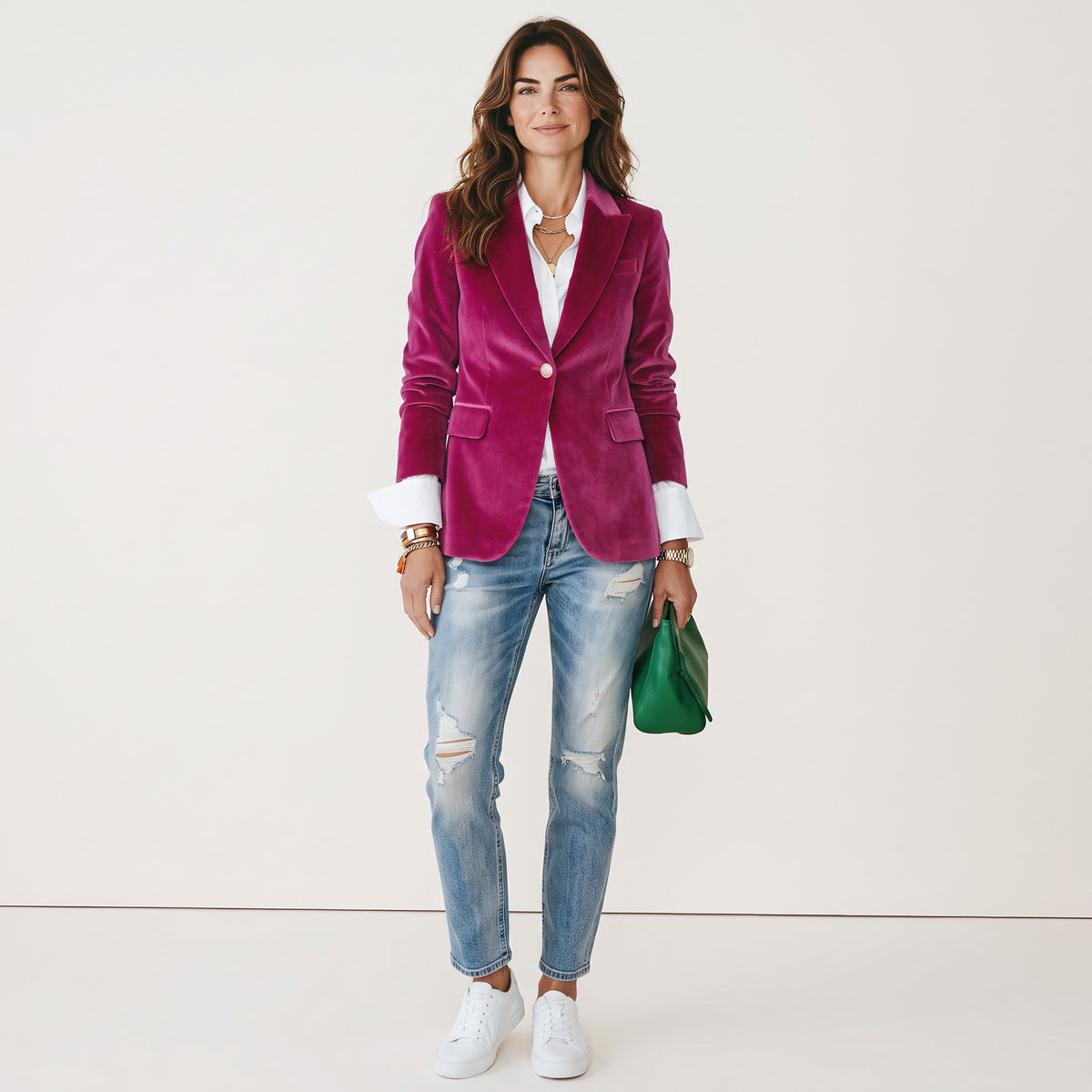 Chriss-Tians Women’s Velvet Blazer – Slim Fit Single-Breasted