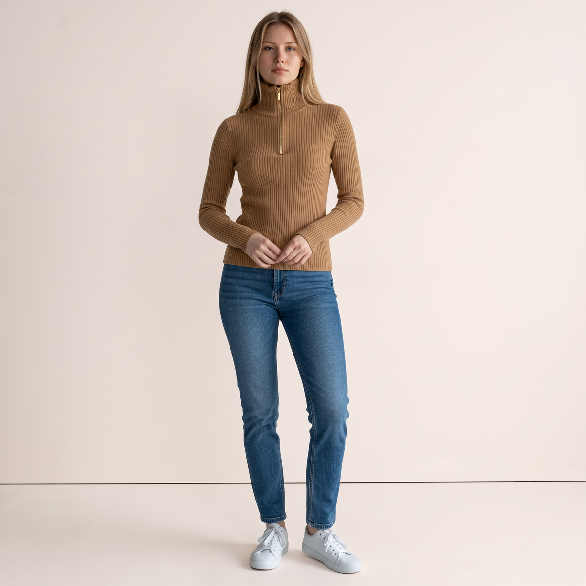 Chriss-Tians Women’s Half Zip Knit Top High Neck Slim Fit