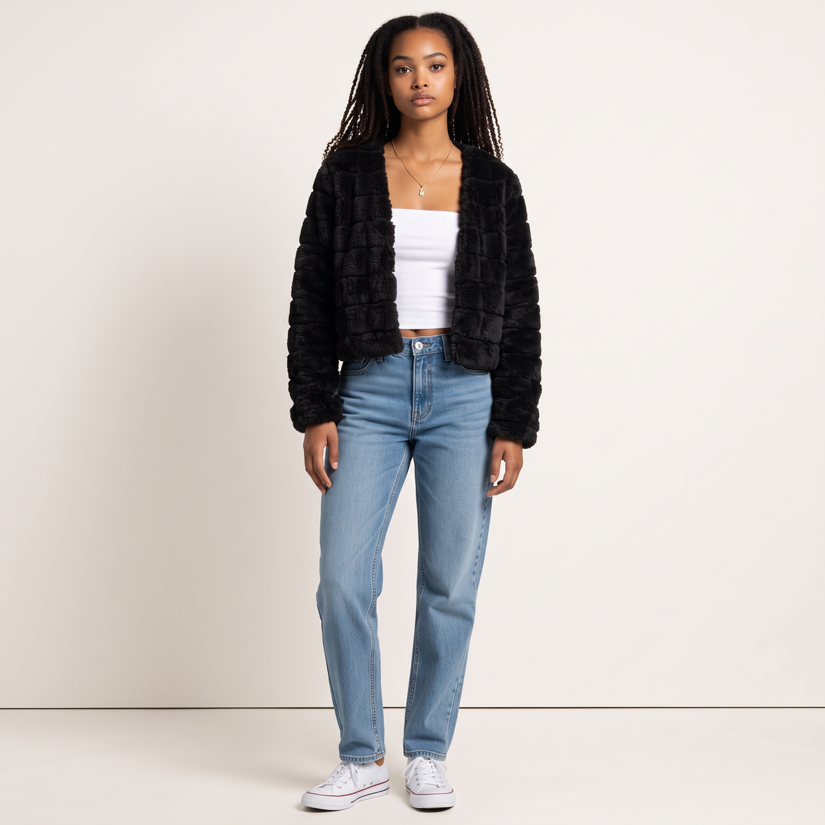 Chriss-Tians Women’s Faux Fur Short Coat – Open Front