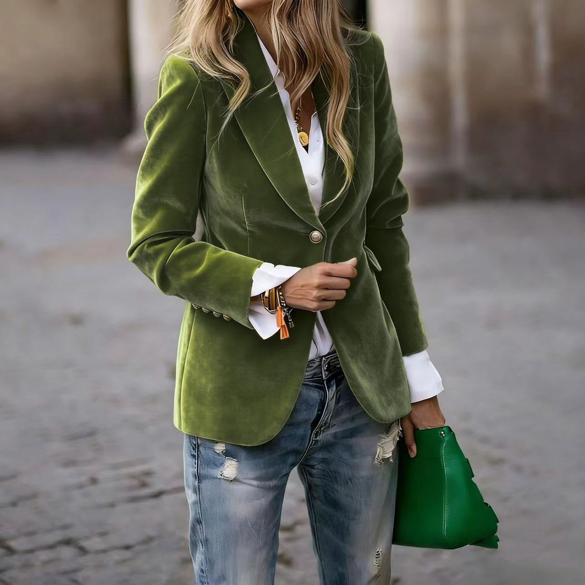 Chriss-Tians Women’s Velvet Blazer – Slim Fit Single-Breasted