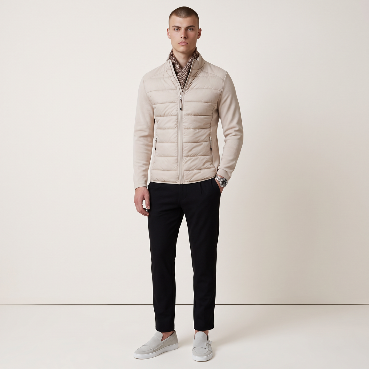 Chriss-Tians Men’s Quilted Jacket – Wind Resistant Tech Stretch Sand