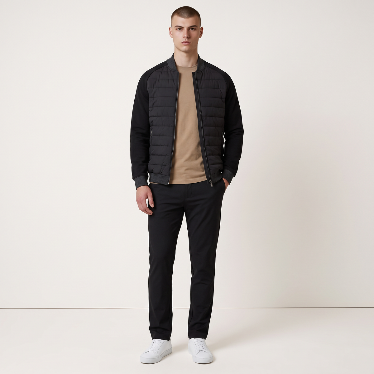 Chriss-Tians Men’s Black Hybrid Jacket – Quilted Body Muscle Fit