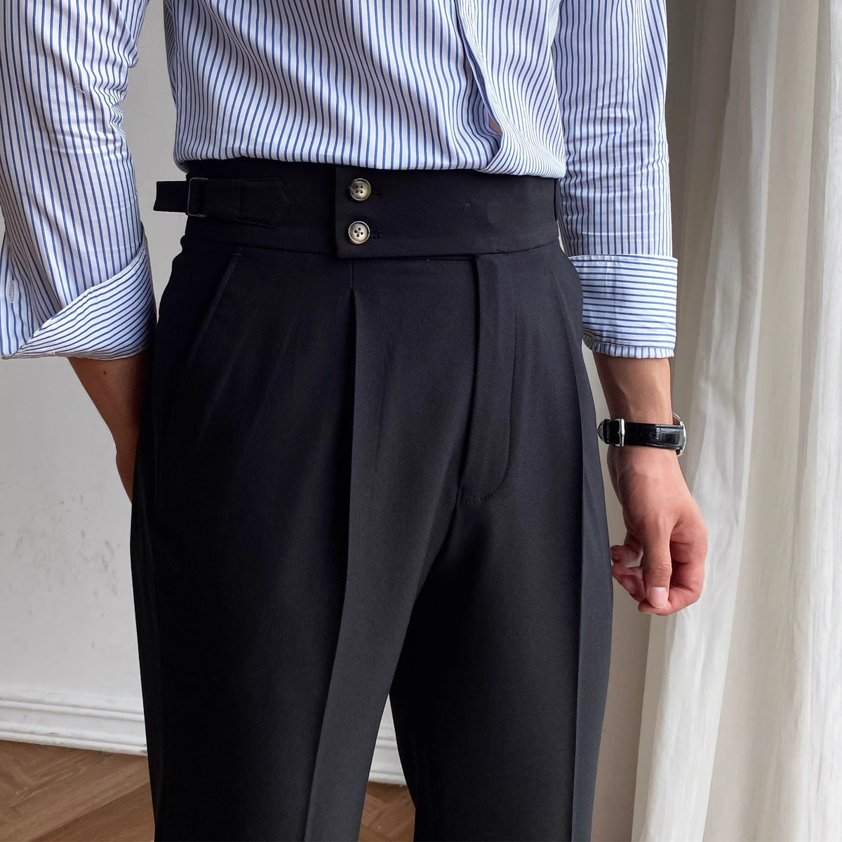 Chriss-Tians Men’s High-Waisted Trousers – Italian Straight Leg