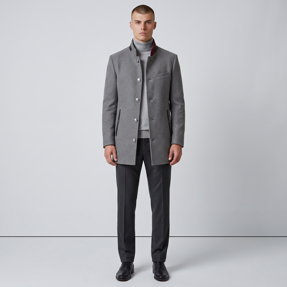 Chriss-tians Men's Wool Blend Trench Coat – Double Breasted Winter Coat