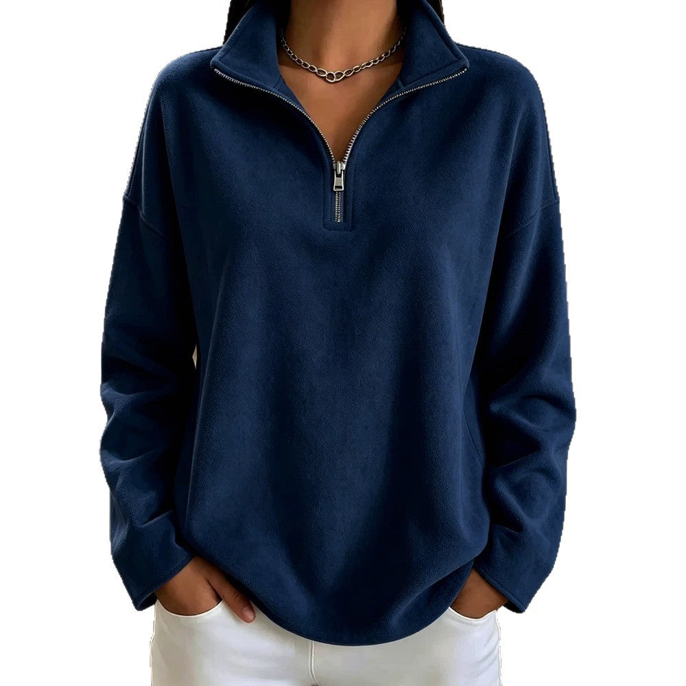 Chriss-Tians Women’s Suede Fleece Pullover Mock Neck Half Zip
