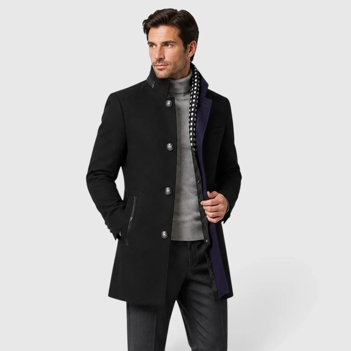 Chriss-tians Men's Wool Blend Trench Coat – Double Breasted Winter Coat