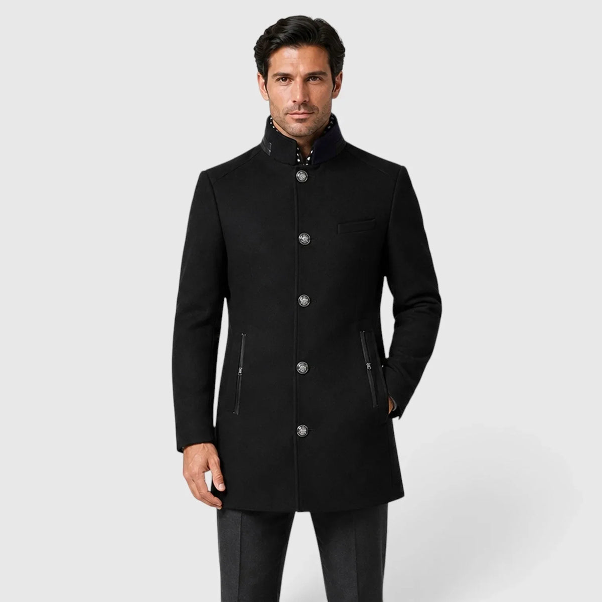 Chriss-tians Men's Wool Blend Trench Coat – Double Breasted Winter Coat