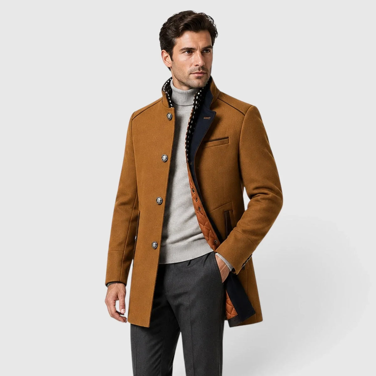Chriss-tians Men's Wool Blend Trench Coat – Double Breasted Winter Coat