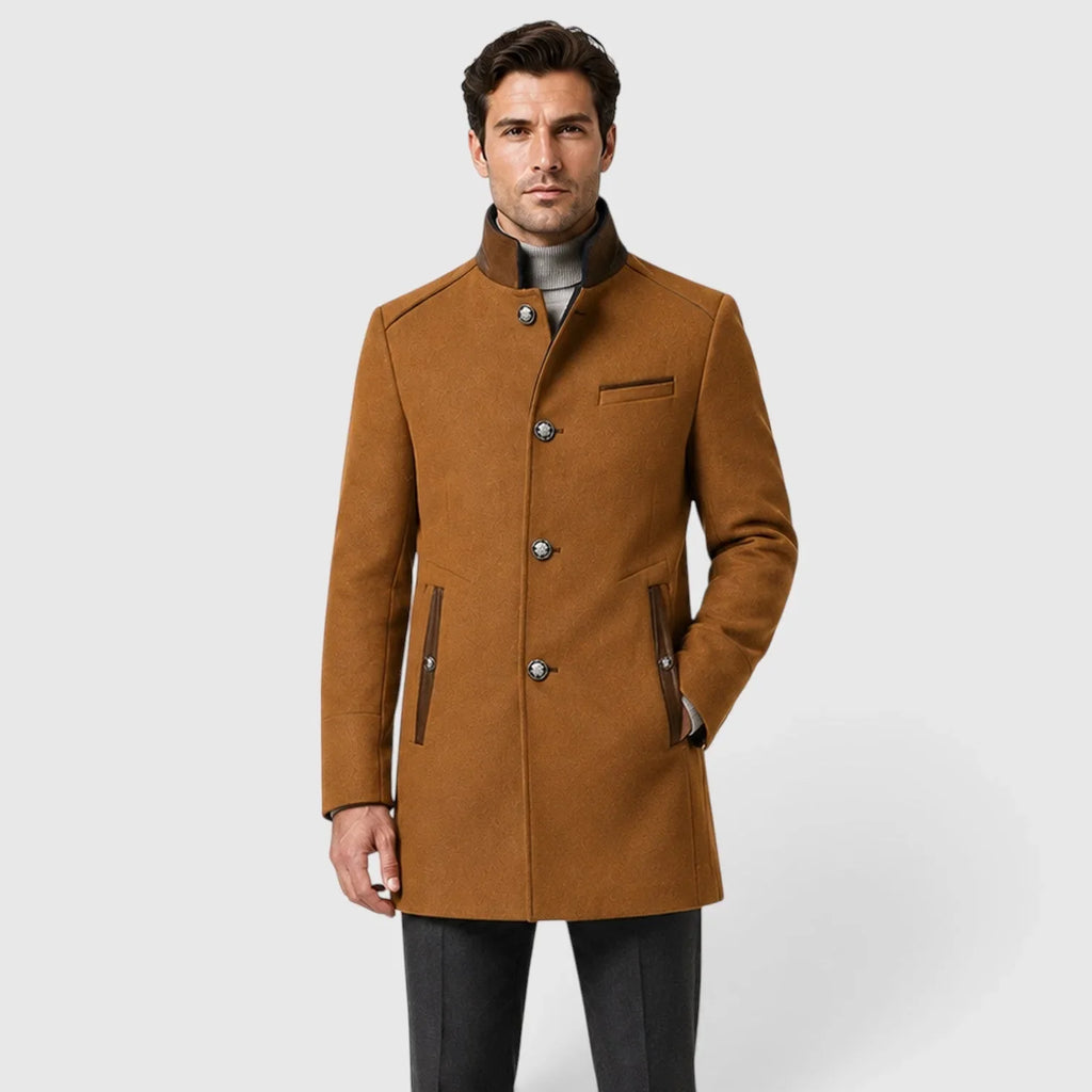 Chriss-tians Men's Wool Blend Trench Coat – Double Breasted Winter Coat