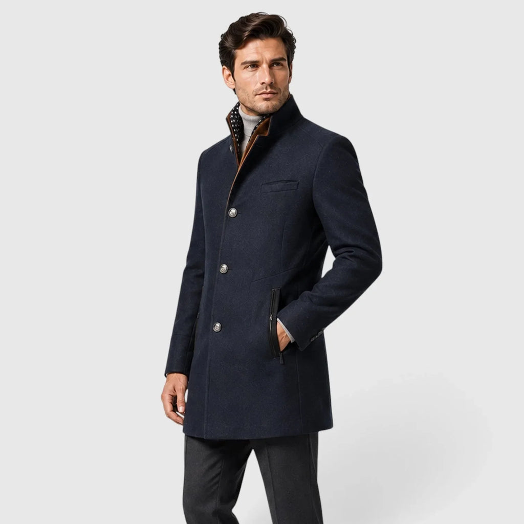 Chriss-tians Men's Wool Blend Trench Coat – Double Breasted Winter Coat