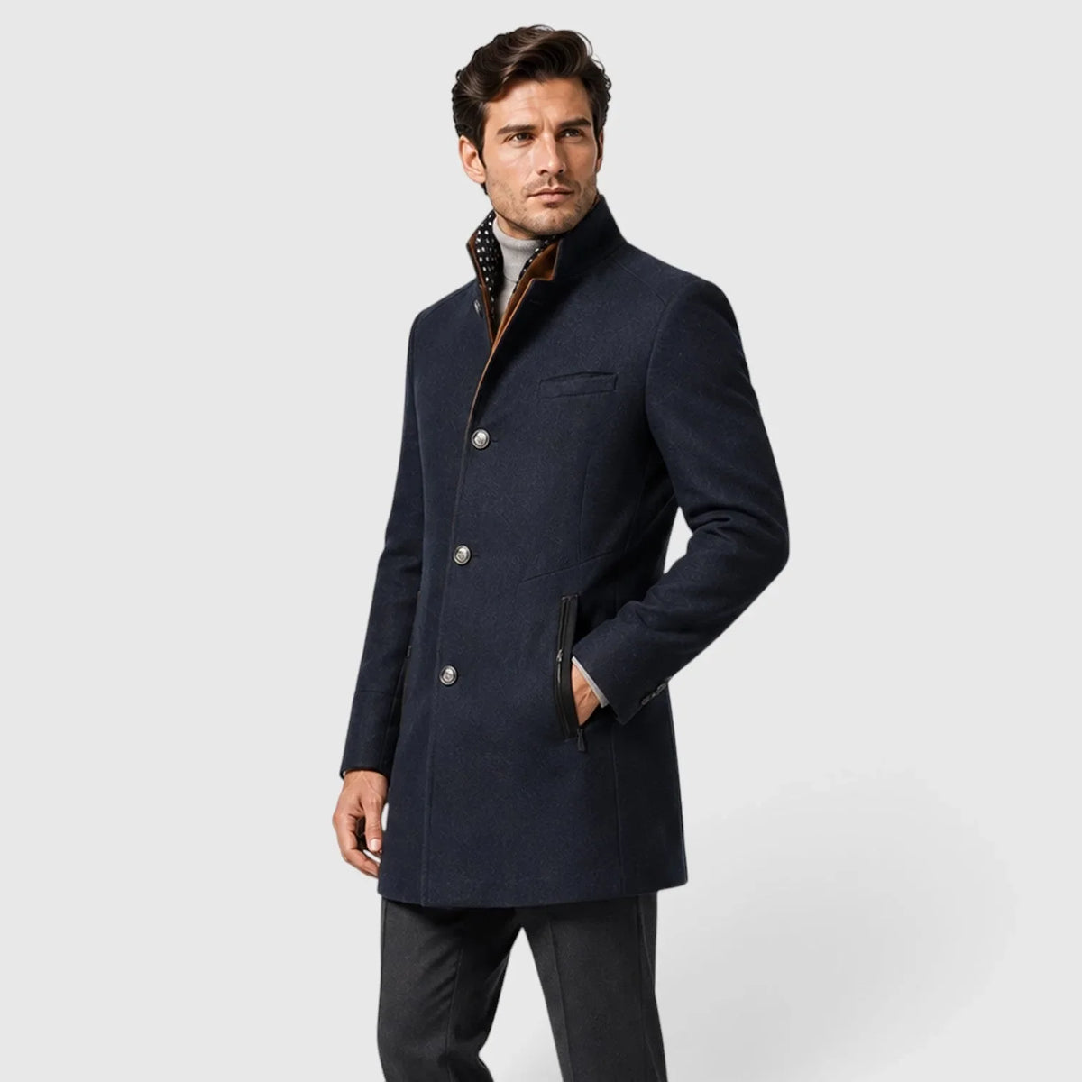 Chriss-tians Men's Wool Blend Trench Coat – Double Breasted Winter Coat