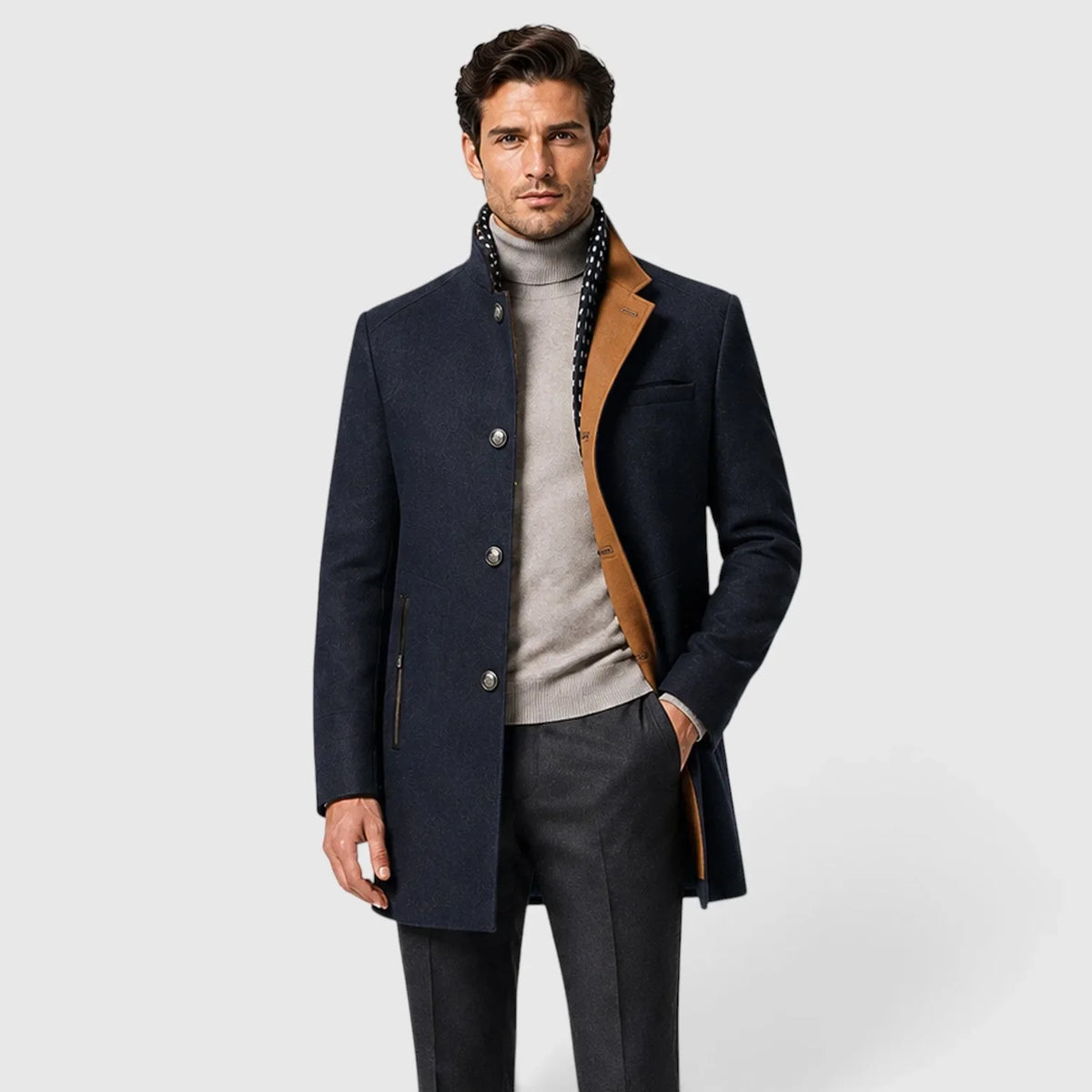Chriss-tians Men's Wool Blend Trench Coat – Double Breasted Winter Coat